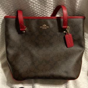 Coach purse brown with red accents
